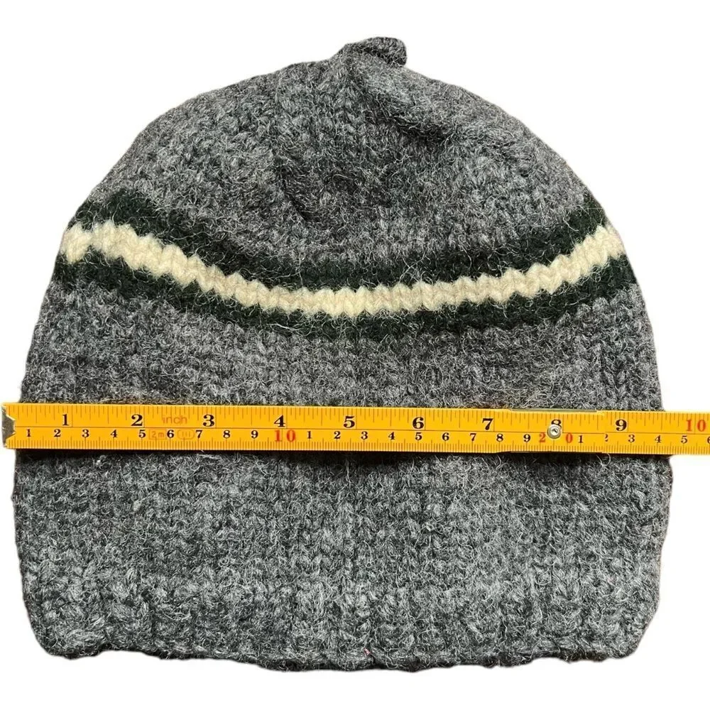 J. Crew Men’s Vintage Wool Gray Stripe Winter Beanie Hat. OS. One Size.